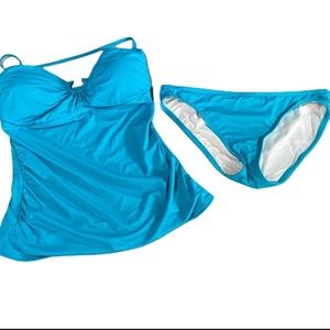 MICHAEL KORS Two Piece Tankini Swimsuit Halter Shirred  Swim Suit M